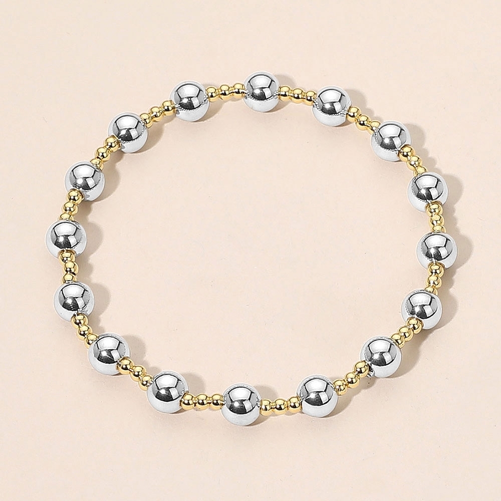 Two Tone Stainless Steel Ball Beaded Alternating Casual Everyday Simple Bracelet